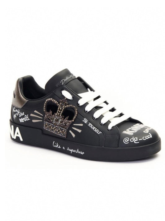 Crown Embellished Graffiti Sneakers