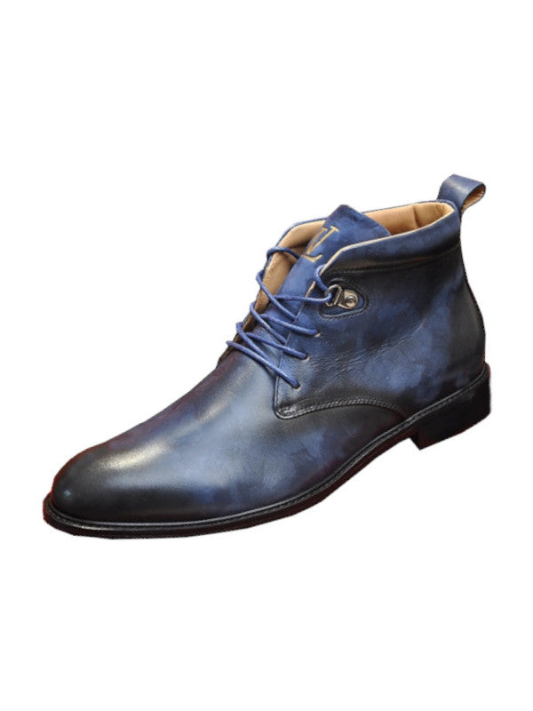 Blue leather chukka boots