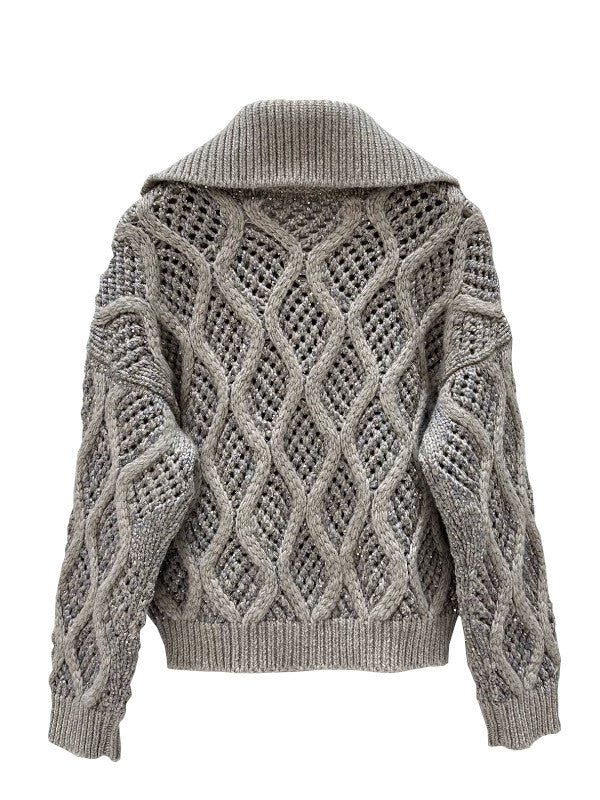 Brunello zipped open-knit cardigan