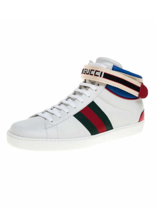 White Leather Stripe Ace High Top Sneakers