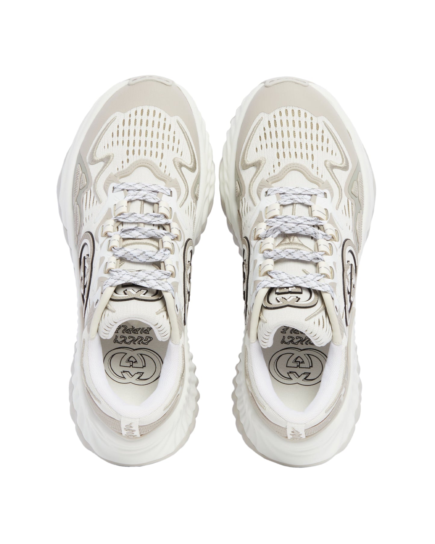 White and Gray Ripple Mesh Sneakers