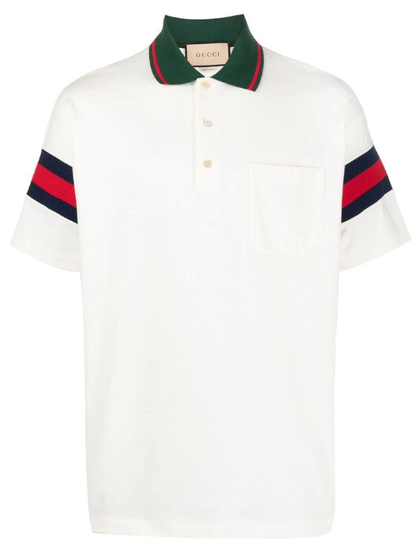 Web-stripe jersey polo shirt