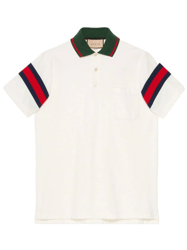 Web-stripe jersey polo shirt