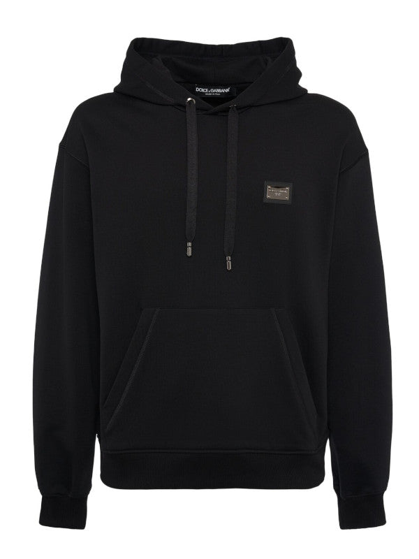 Dolce&Gabbana Logo plaque cotton jersey hoodie