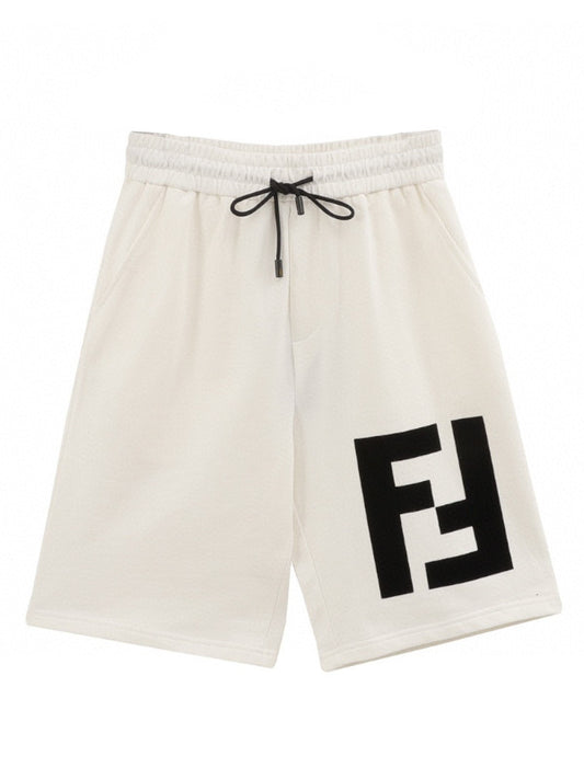 White Logo Print Shorts