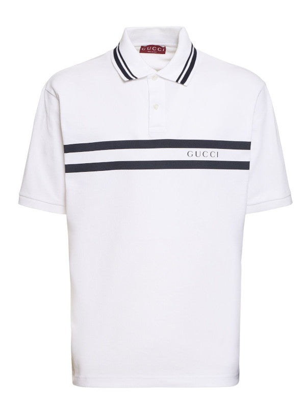 Logo stretch cotton piquet polo shirt