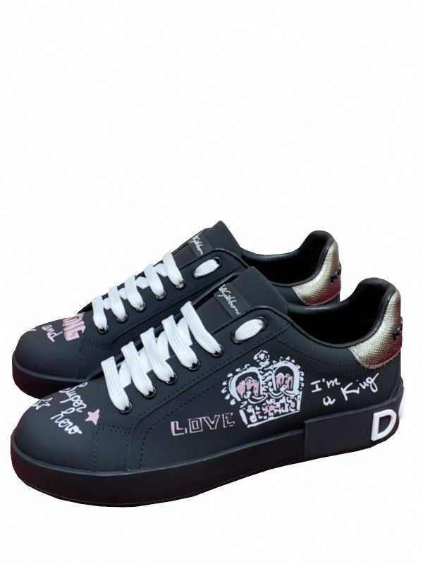 Crown Embellished Graffiti Sneakers