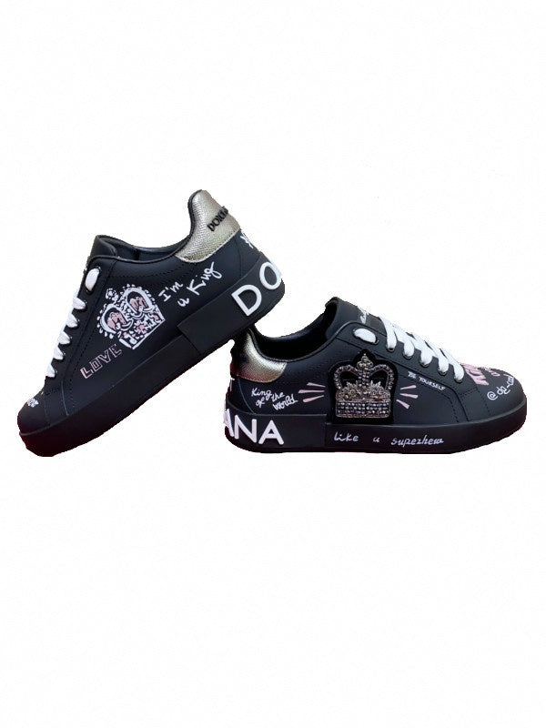 Crown Embellished Graffiti Sneakers