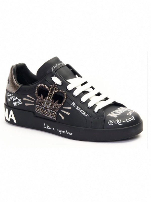 Crown Embellished Graffiti Sneakers