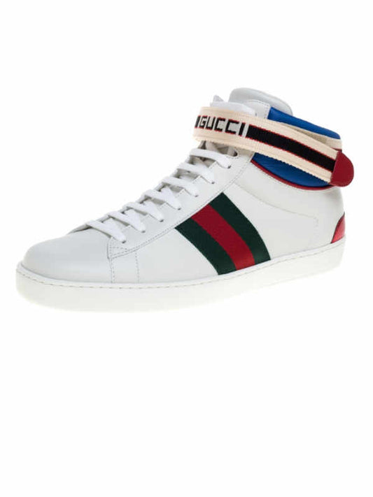 White Leather Stripe Ace High Top Sneakers