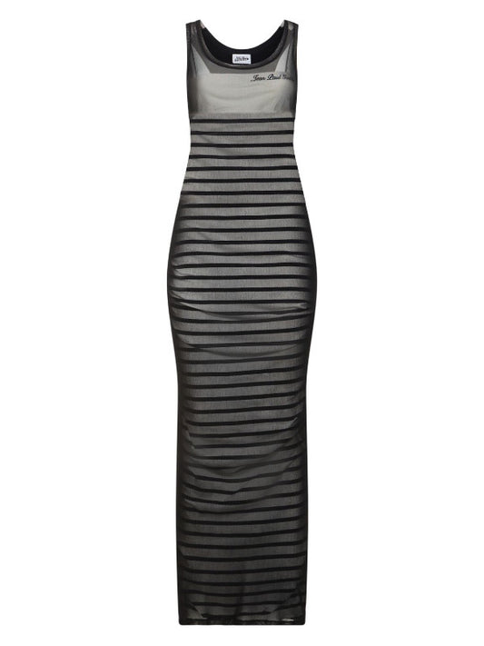 Jean Paul Gaultier Striped printed mesh long dress