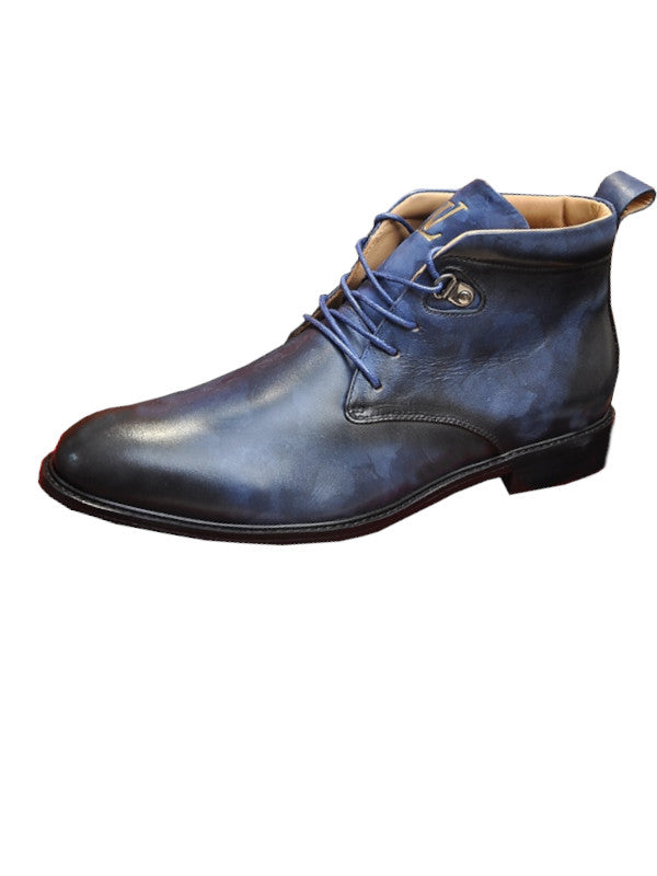 Blue leather chukka boots