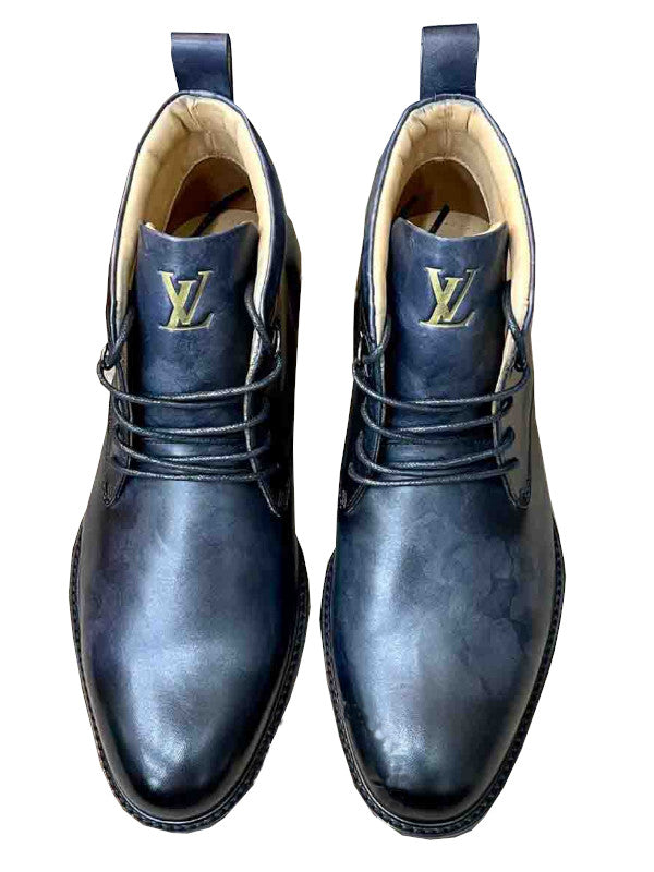 Blue leather chukka boots