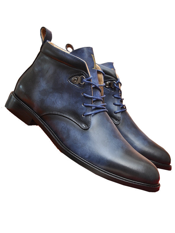 Blue leather chukka boots