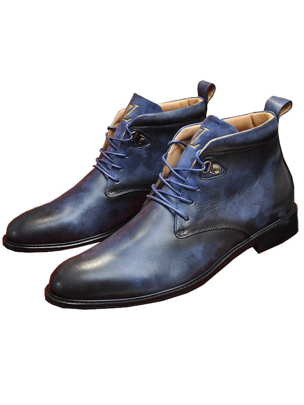 Blue leather chukka boots