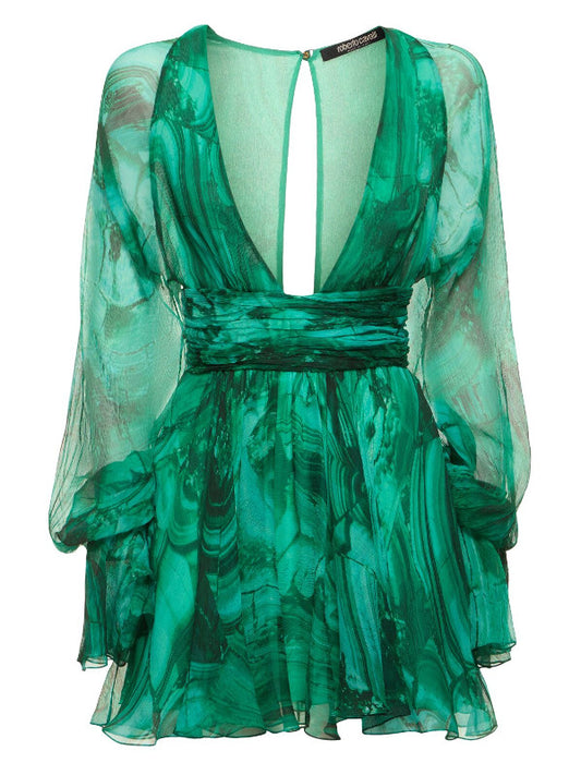 Roberto Cavalli Malachite printed silk chiffon dress