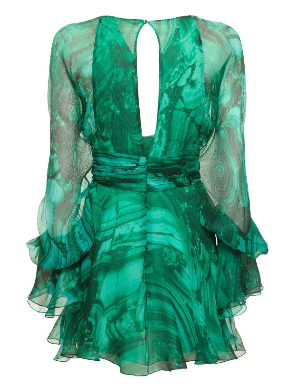 Roberto Cavalli Malachite printed silk chiffon dress